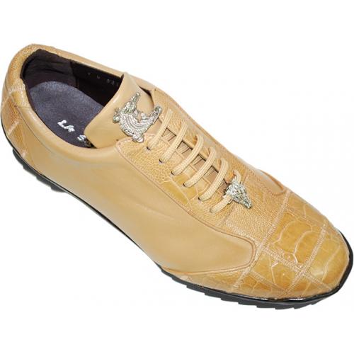 La Scarpa "Zeus" Orix Genuine Ostrich And Lambskin Leather Casual Sneakers With Silver Alligator On Front